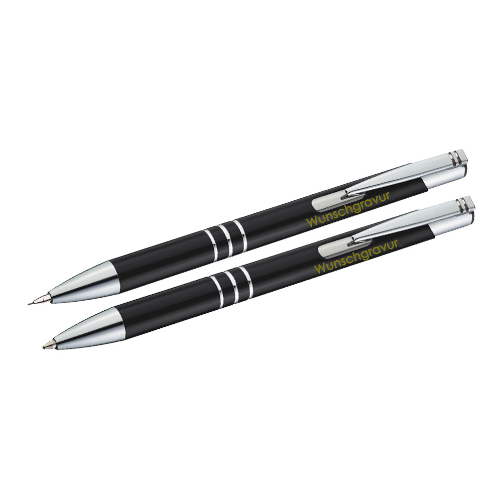 Duo Schreibset schwarz, mit goldener Gravur, Printshop Landstraße